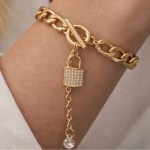 Rose Gold Chain Bracelet with Lock Charm
